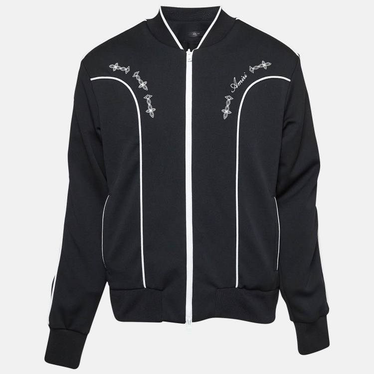 Pre Owned Amiri Black Embroidered Jersey Contrast Trim Zip-Up Jacket L