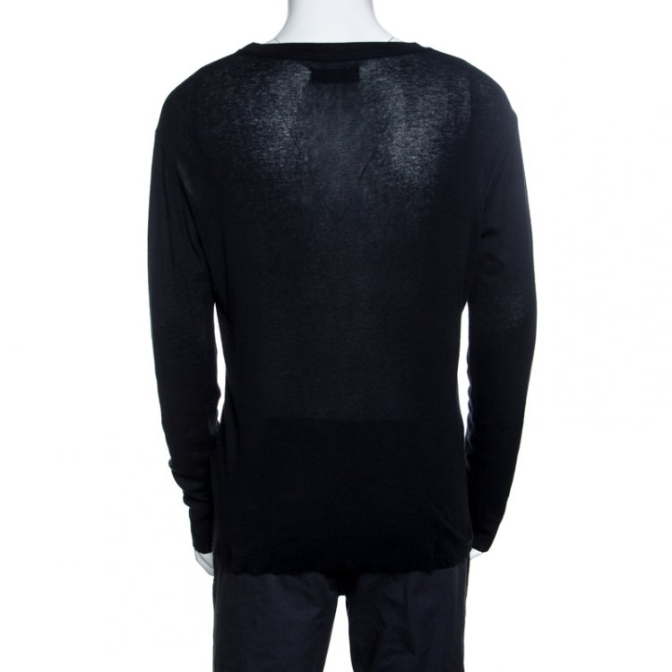 Pre Owned Amiri Black Cotton Blend Distressed Long Sleeve T- Shirt S