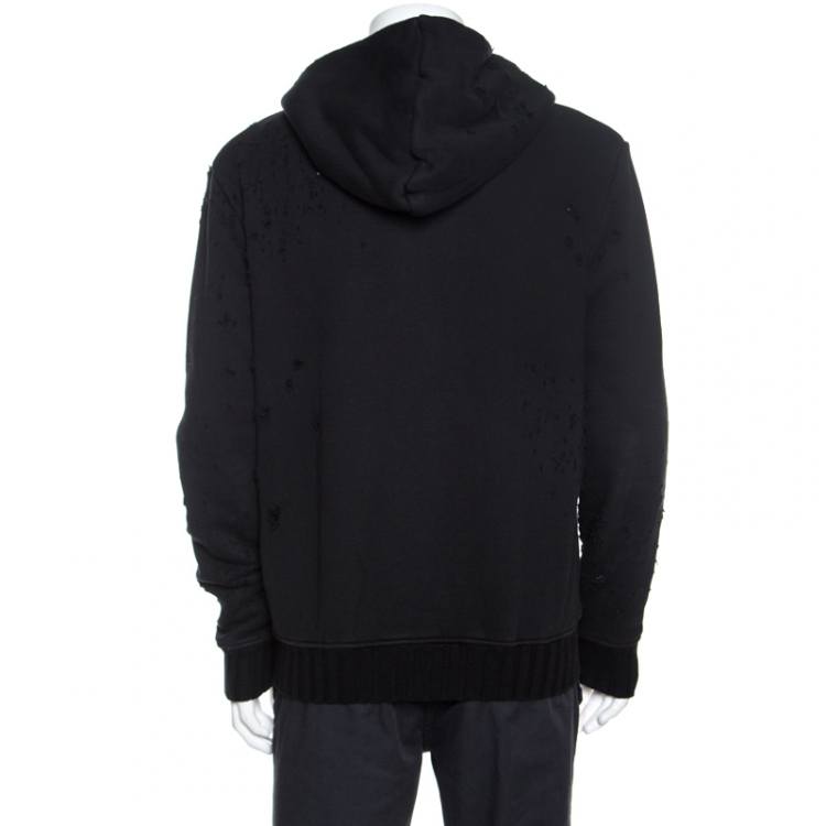 Pre Owned Amiri Black Knit Distressed Zip Front Shotgun Hoodie M