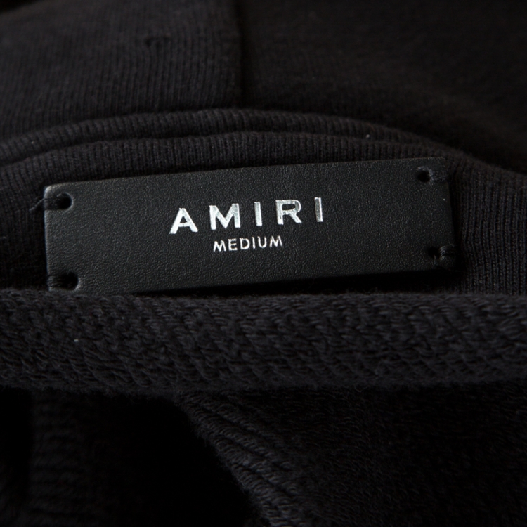 Pre Owned Amiri Black Knit Distressed Zip Front Shotgun Hoodie M