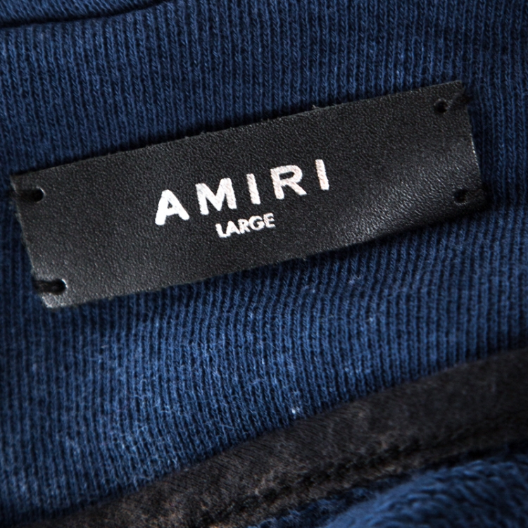 Pre Owned Amiri Blue Bleached Effect Knit Distressed Zip Front Shotgun Hoodie L