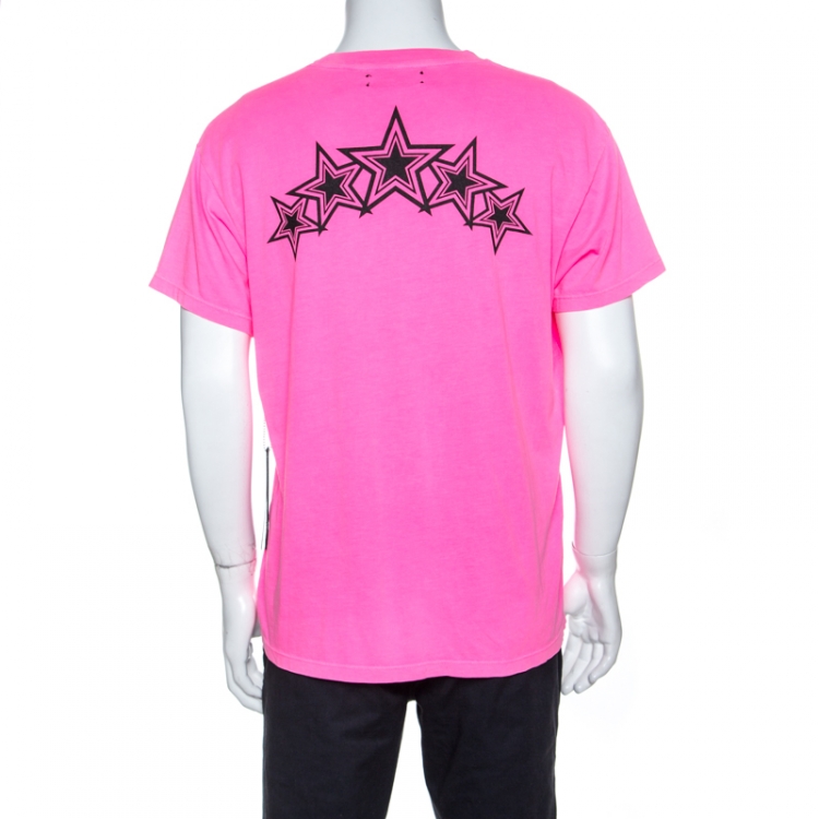 Pre Owned Amiri Neon Pink Five Star Printed Cotton Crew Neck T-Shirt M