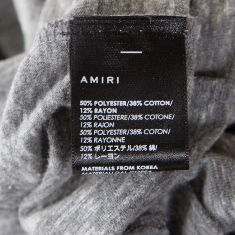 Pre Owned Amiri Grey Logo Printed Slub Knit Distressed Crew Neck T-Shirt S