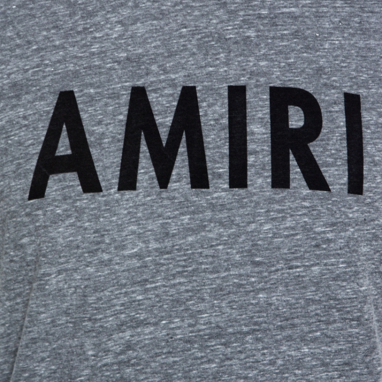 Pre Owned Amiri Grey Logo Printed Slub Knit Distressed Crew Neck T-Shirt S