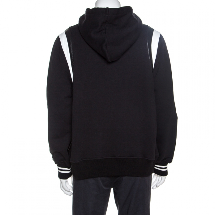 Pre Owned Amiri Black Knit Leather Trimmed Varsity Hooded Sweatshirt M