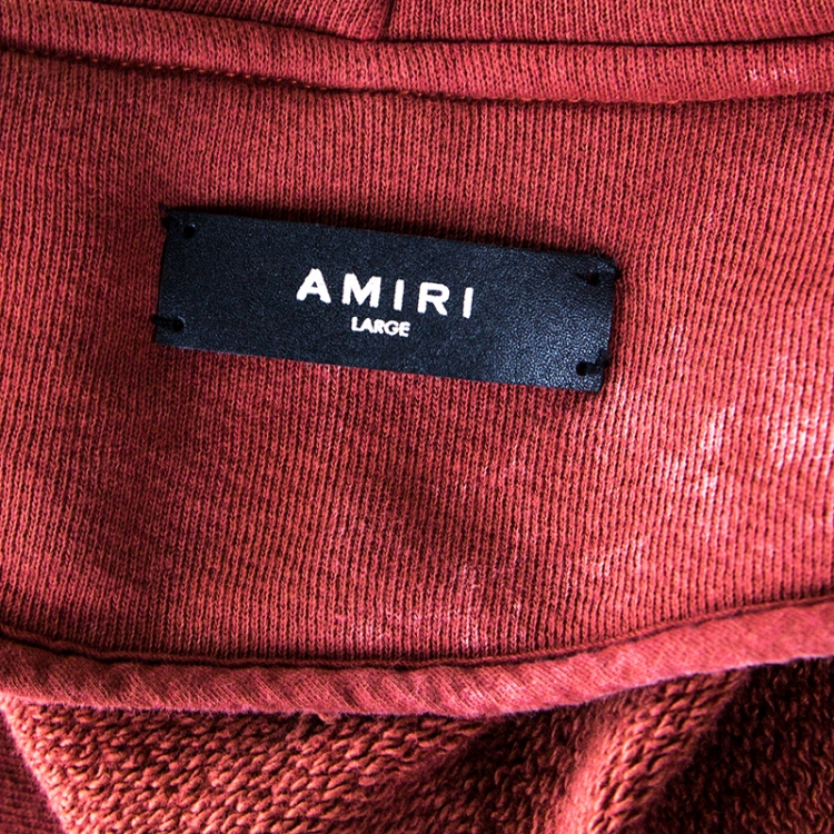 Pre Owned Amiri Burnt Orange Bleached Effect Knit Distressed Shotgun Hoodie L