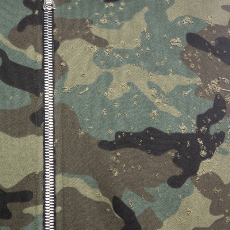 Pre Owned Amiri Green Camouflage Print Knit Distressed Shotgun Hoodie L