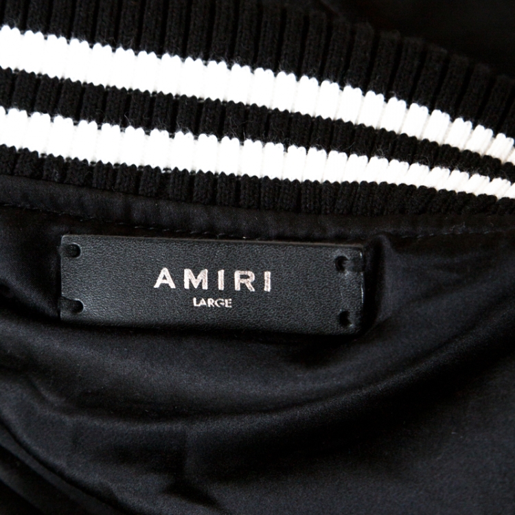 Pre Owned Amiri Black Silk Varsity Baseball Jacket L