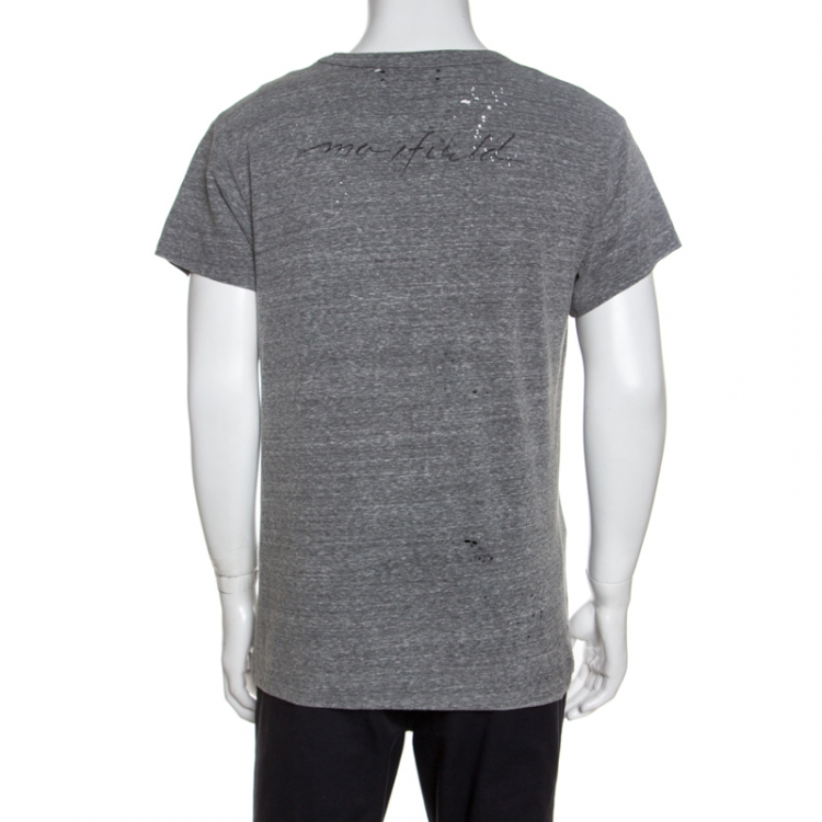 Pre Owned Amiri Grey Logo Print Distressed Cotton T-Shirt M