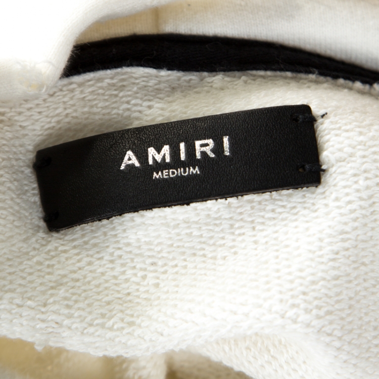 مملوكة مسبقًا Amiri Off White Distressed Knit Shotgun Hooded Sweatshirt M