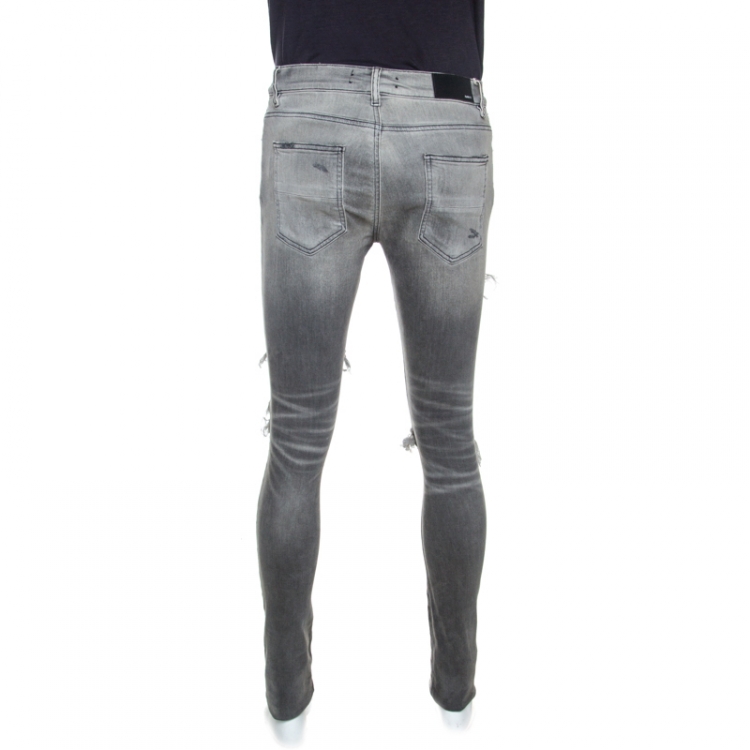 Pre Owned Amiri Grey Washed & Distressed Denim Fitted Jeans M