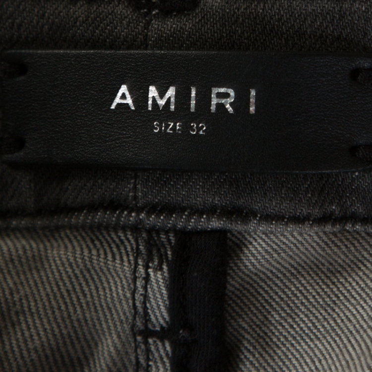 Pre Owned Amiri Grey Washed & Distressed Denim Fitted Jeans M