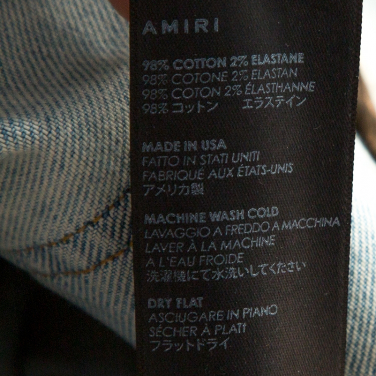 Pre Owned Amiri Two Toned Metallic Finish Denim Distressed Jeans M