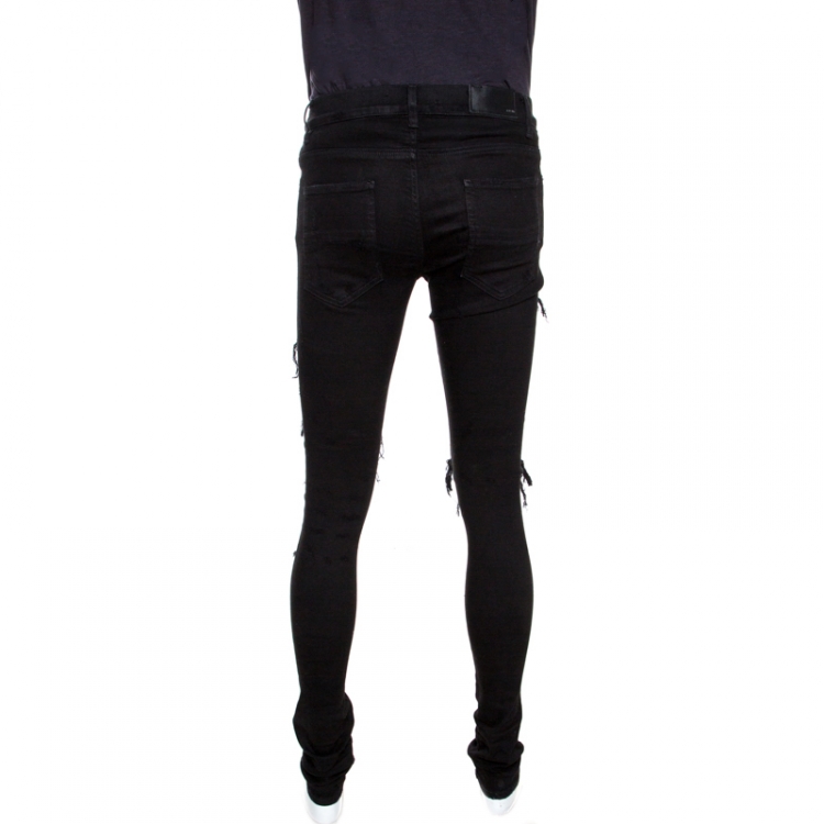 مملوكة مسبقًا Amiri Black Distressed Denim Bandana Patch Jeans M
