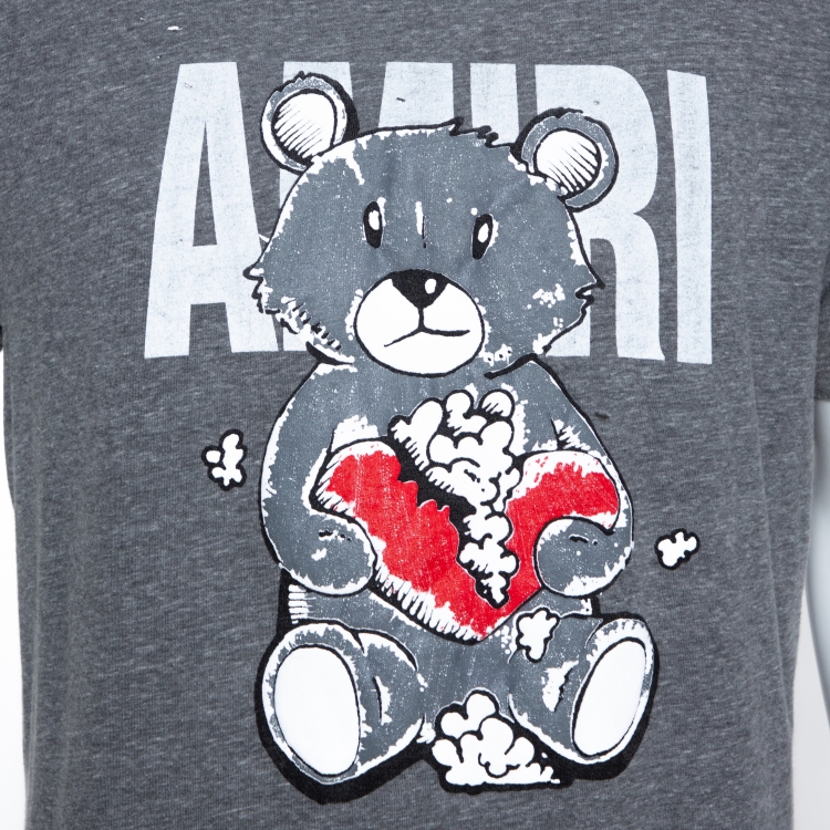 Pre Owned Amiri Grey Cotton Teddy Repair Crew Neck T Shirt S