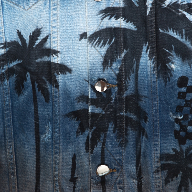 Pre Owned Amiri Blue Distressed Palm Tree Denim Jacket XL 