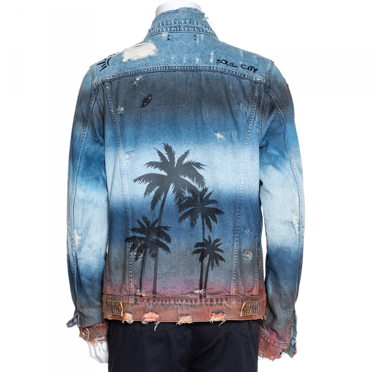 Pre Owned Amiri Blue Distressed Palm Tree Denim Jacket XL 