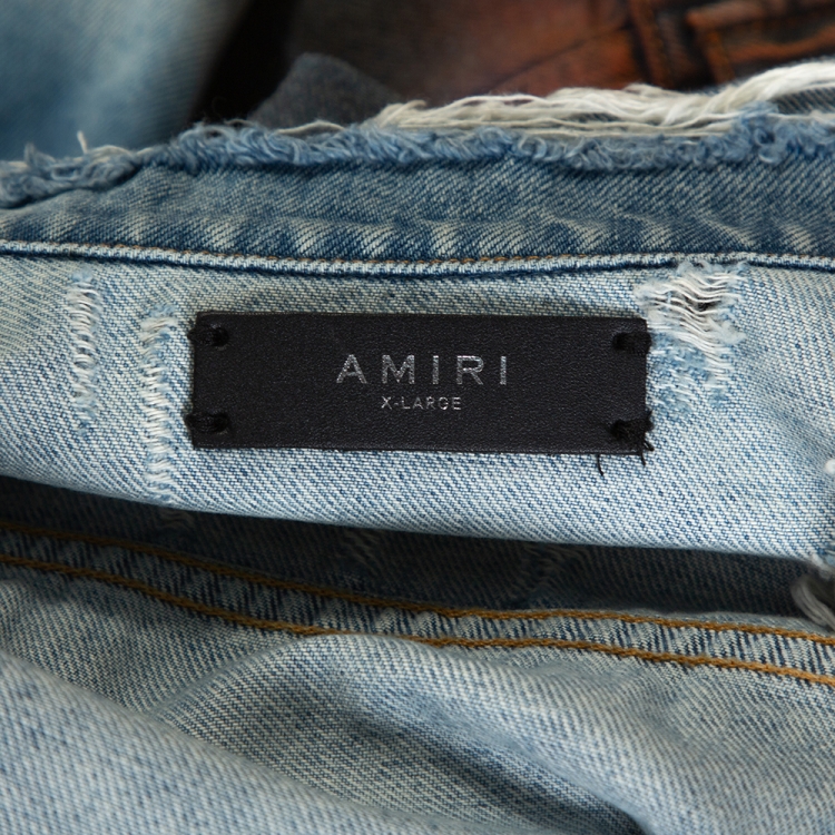 Pre Owned Amiri Blue Distressed Palm Tree Denim Jacket XL 