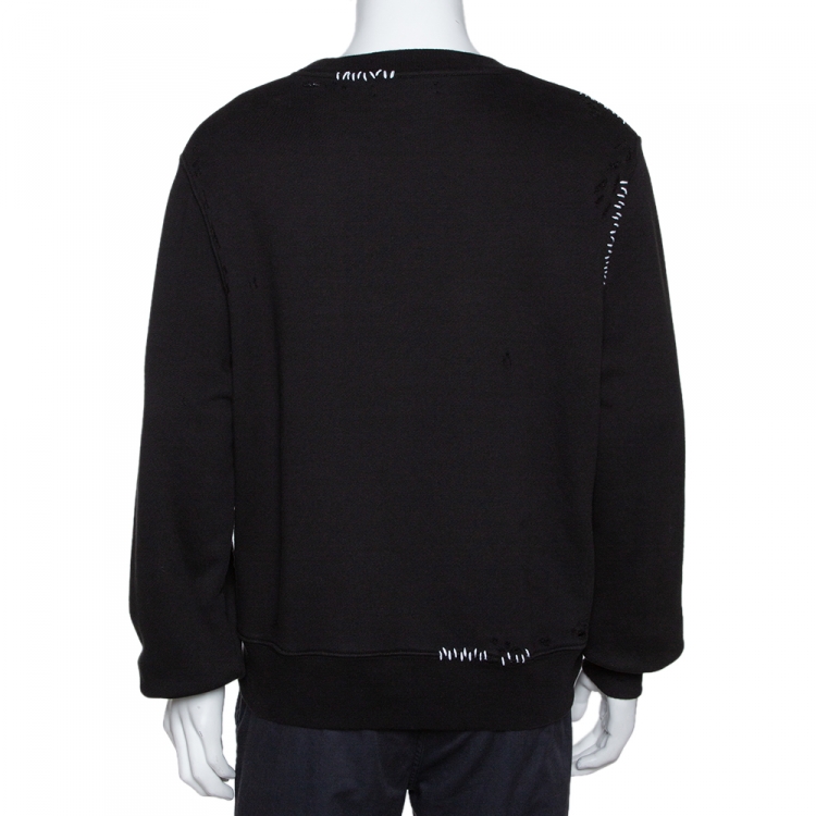 Pre Owned Amiri Black Distressed Knit Teddy Repair Crew Neck Sweatshirt S