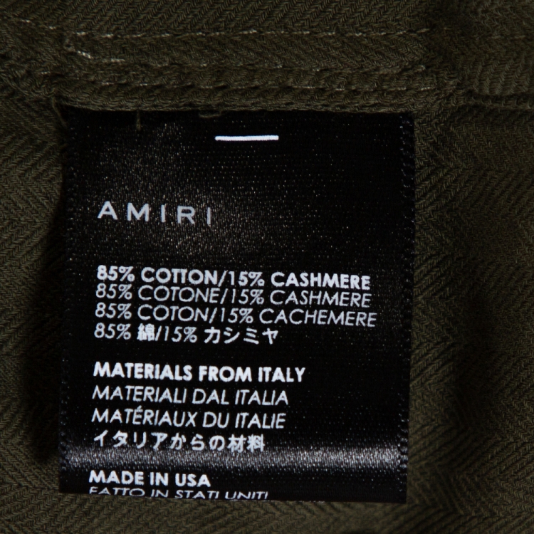Pre Owned Amiri Khaki Distressed Cashmere Blend Patchwork Boy Scout Shirt L