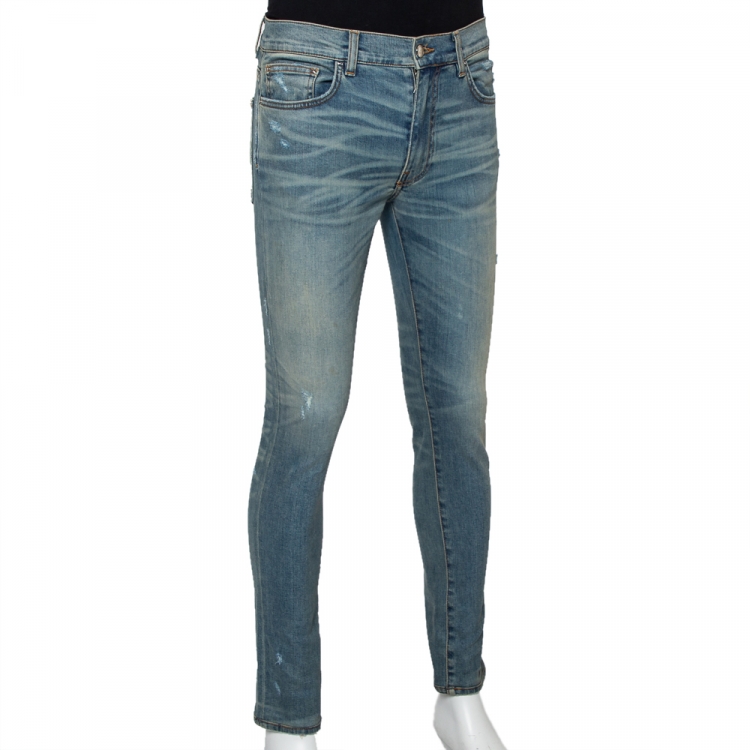 Pre Owned Amiri Blue Denim Distressed Skinny Jeans M