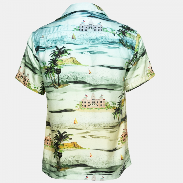 Amiri Blue Beverly Hills Print Silk Short Sleeve Hawaiian Shirt S