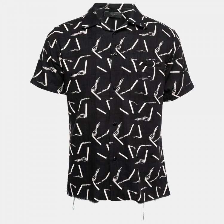 Pre Owned Amiri Black Cigarette Print Cotton Short Sleeve Shirt S