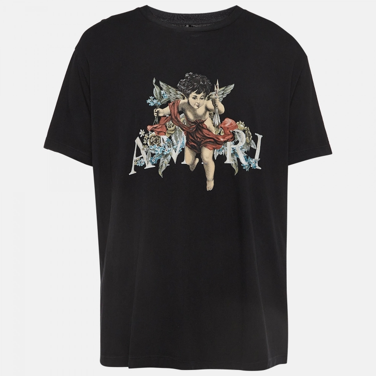 مملوكة مسبقًا Amiri Black Cherub Printed Cotton Knit Crew Neck Tshirt XL