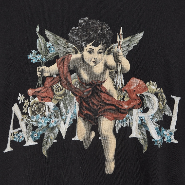 مملوكة مسبقًا Amiri Black Cherub Printed Cotton Knit Crew Neck Tshirt XL