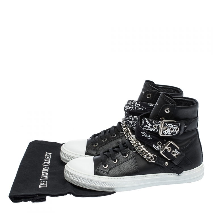 مملوكة مسبقًا Amiri Black Leather Sunset Bandana Lace High Top Sneakers Size 42