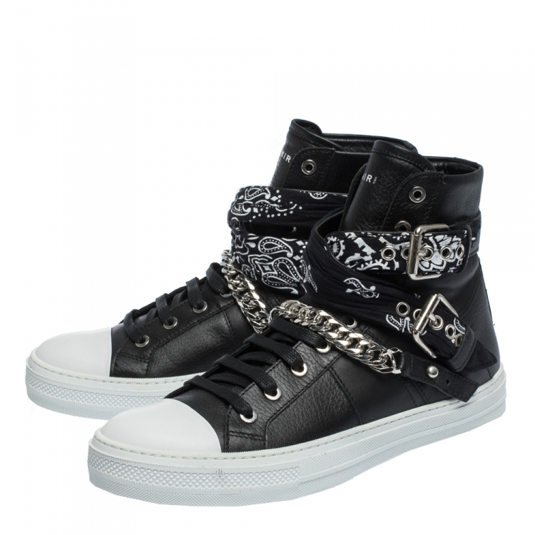 مملوكة مسبقًا Amiri Black Leather Sunset Bandana Lace High Top Sneakers Size 42