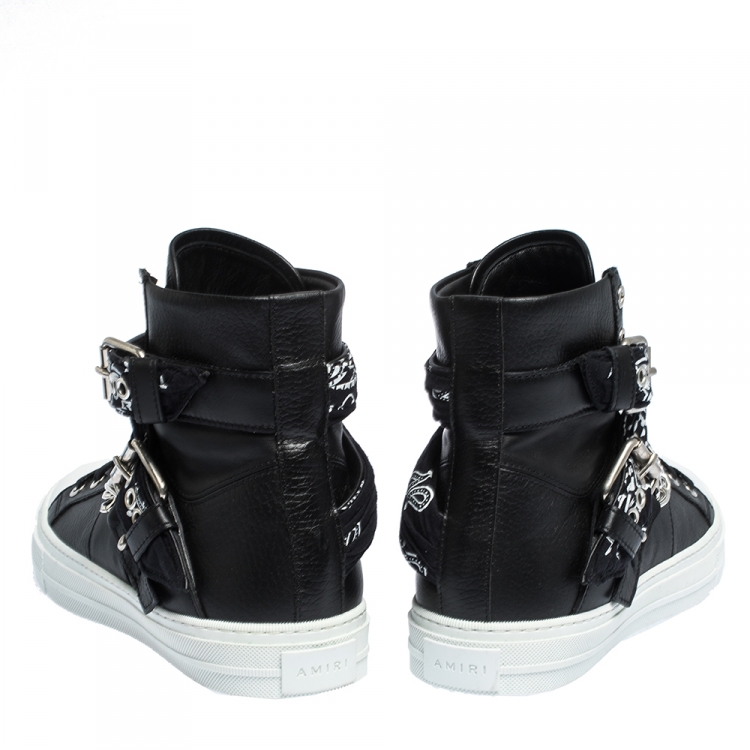 مملوكة مسبقًا Amiri Black Leather Sunset Bandana Lace High Top Sneakers Size 42