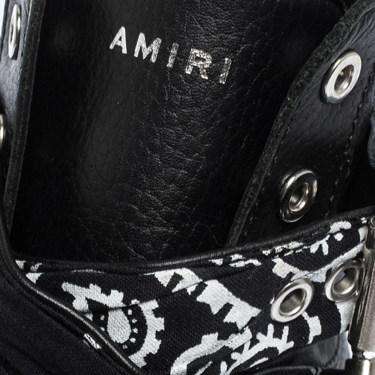 مملوكة مسبقًا Amiri Black Leather Sunset Bandana Lace High Top Sneakers Size 42
