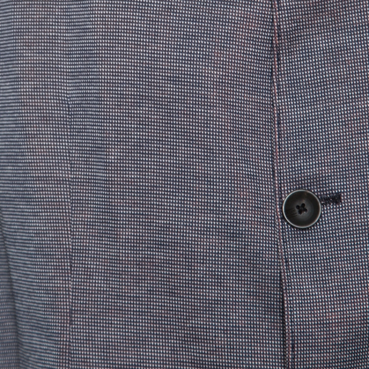 Pre Owned Armani Collezioni Navy Blue Jacquard Jersey Mandarin Collar Guru Jacket XXL