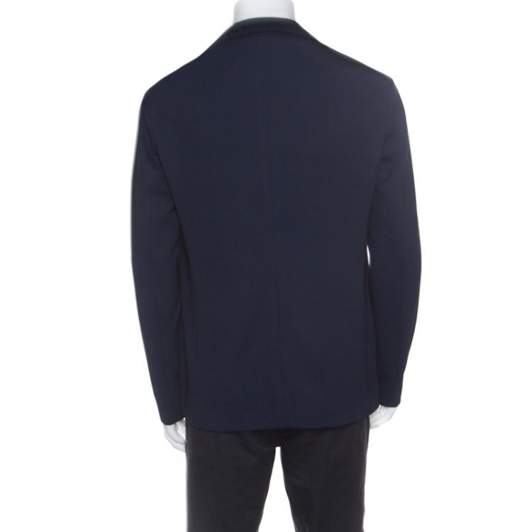 Pre Owned Armani Collezioni Dark Navy Geometric Patterned Tailored Blazer XL