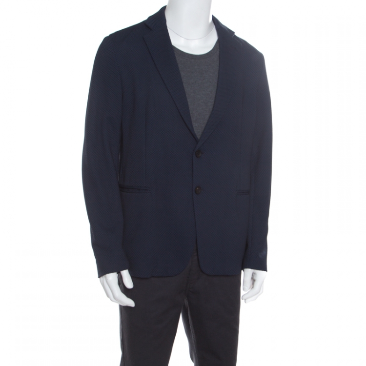 Pre Owned Armani Collezioni Dark Navy Geometric Patterned Tailored Blazer XL