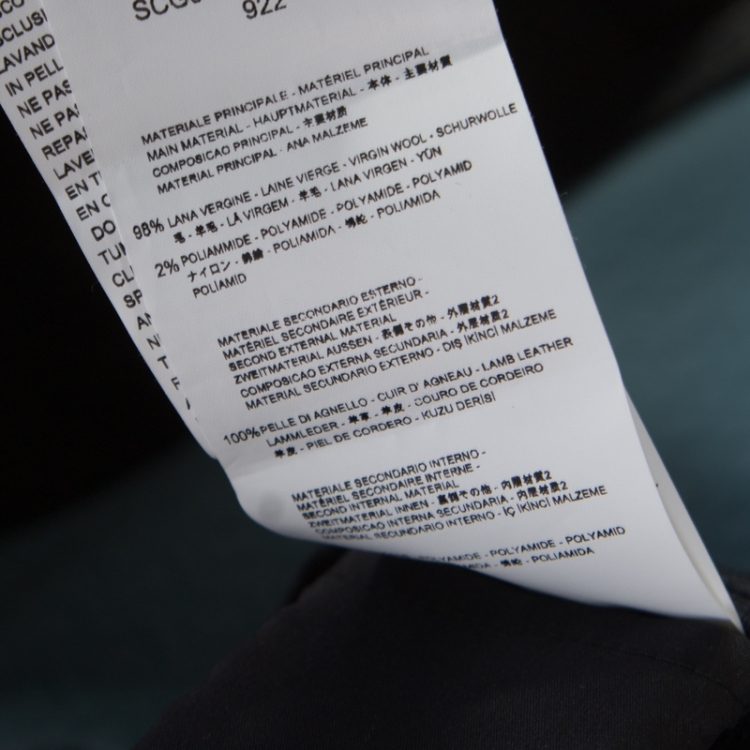 Pre Owned Armani Collezioni Navy Blue Wool Leather Front Panel Detail Zip Front Jacket XXL