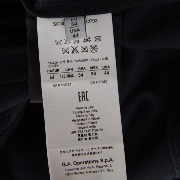 Pre Owned Armani Collezioni Navy Blue Wool Leather Front Panel Detail Zip Front Jacket XXL