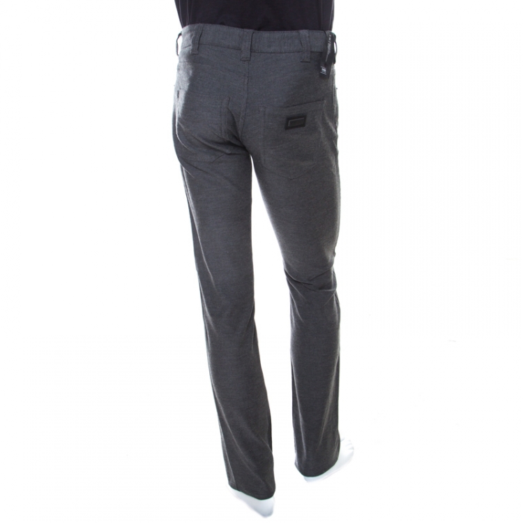 Pre Owned Armani Collezioni Textured Grey Medium Rise Straight and Tight Leg J15 Trousers S