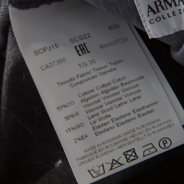 Pre Owned Armani Collezioni Textured Grey Medium Rise Straight and Tight Leg J15 Trousers S