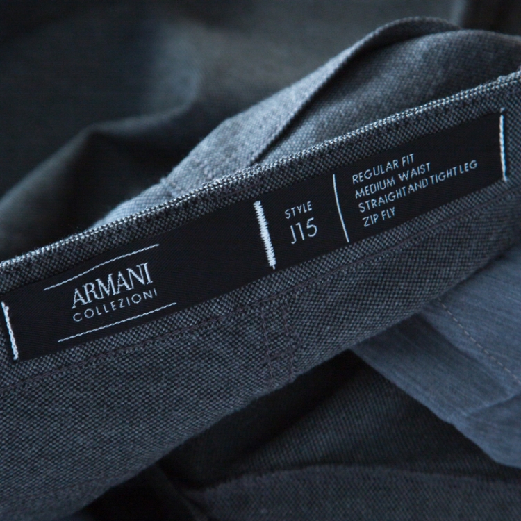 Pre Owned Armani Collezioni Textured Grey Medium Rise Straight and Tight Leg J15 Trousers S