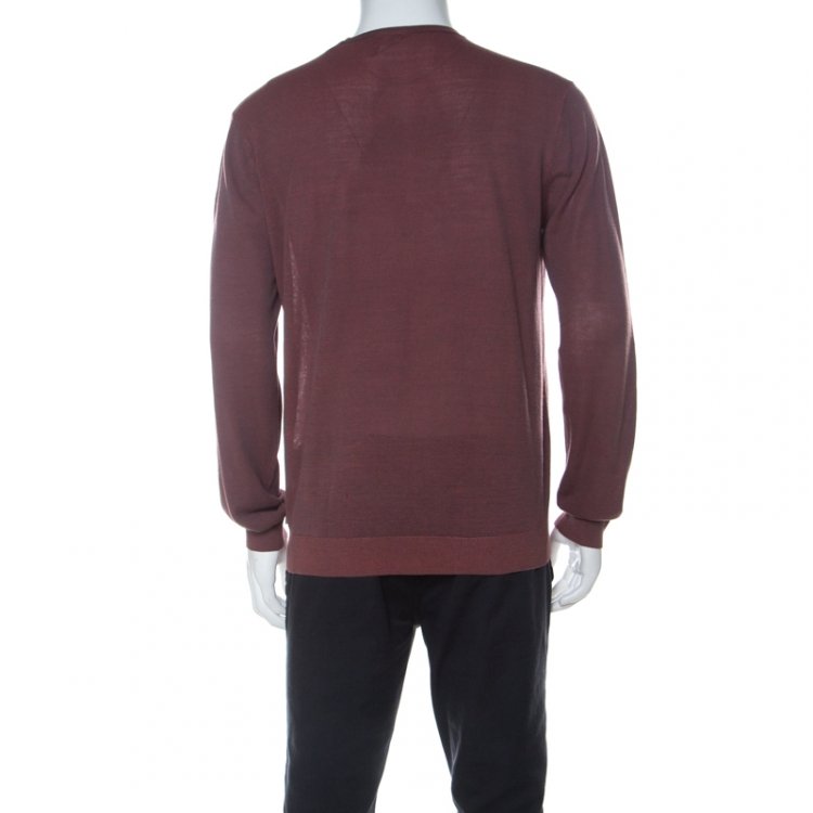 Pre Owned Armani Collezioni Rust Orange and Brown Lightweight Knit Sweater XL 