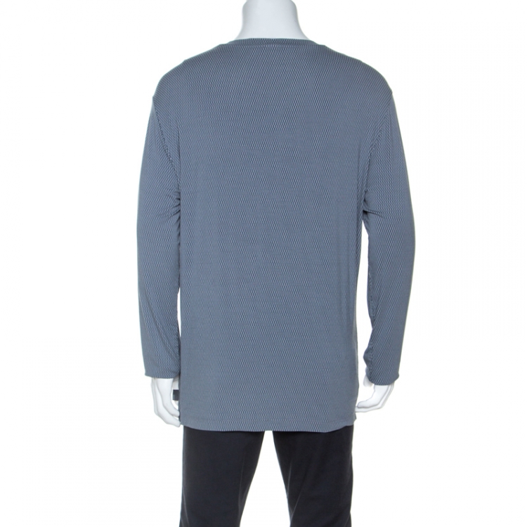 Pre Owned Armani Collezioni Grey Geometric Print Long Sleeve T-Shirt 3XL