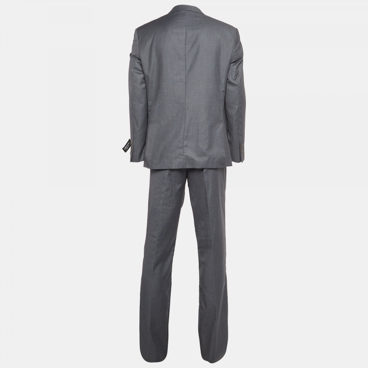 Pre Owned Armani Collezioni Grey Wool Gabardine Single Breasted Suit XXL