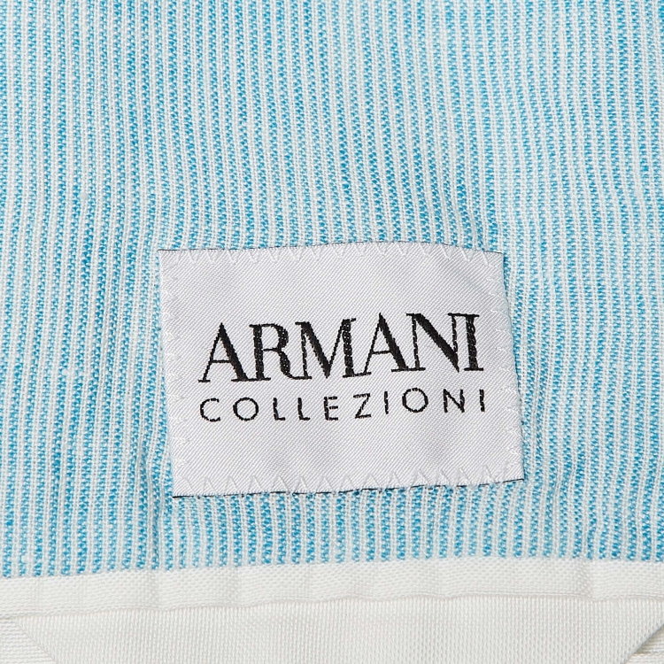 Pre Owned Armani Collezioni Blue Pinstripe Linen Single Breasted Blazer L