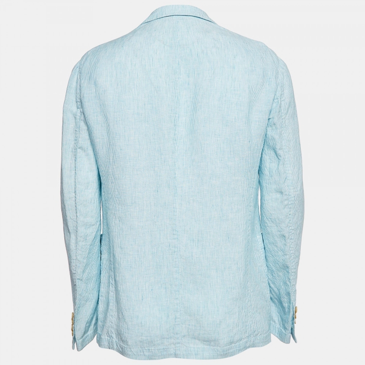 Pre Owned Armani Collezioni Blue Pinstripe Linen Single Breasted Blazer L