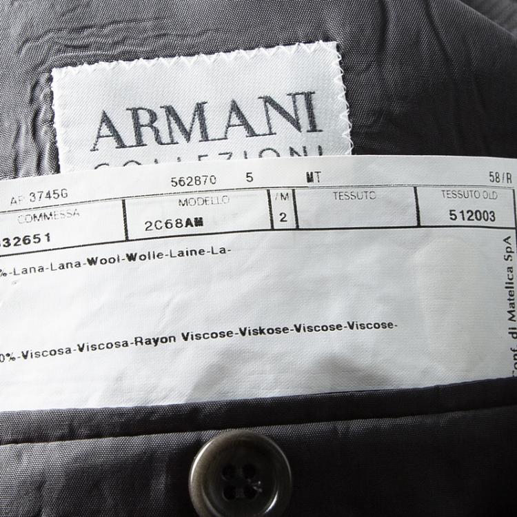 Pre Owned Armani Collezioni Grey Pin Striped Wool Regular Fit Blazer 4XL