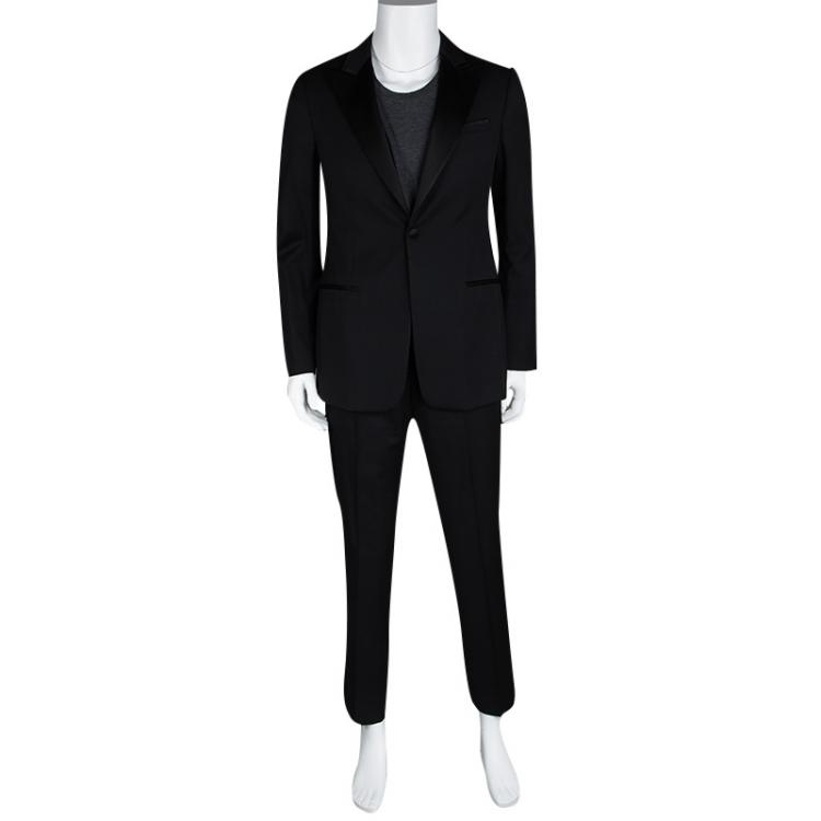 Armani Collezioni Black Wool Satin Panel Detail Tuxedo Suit M