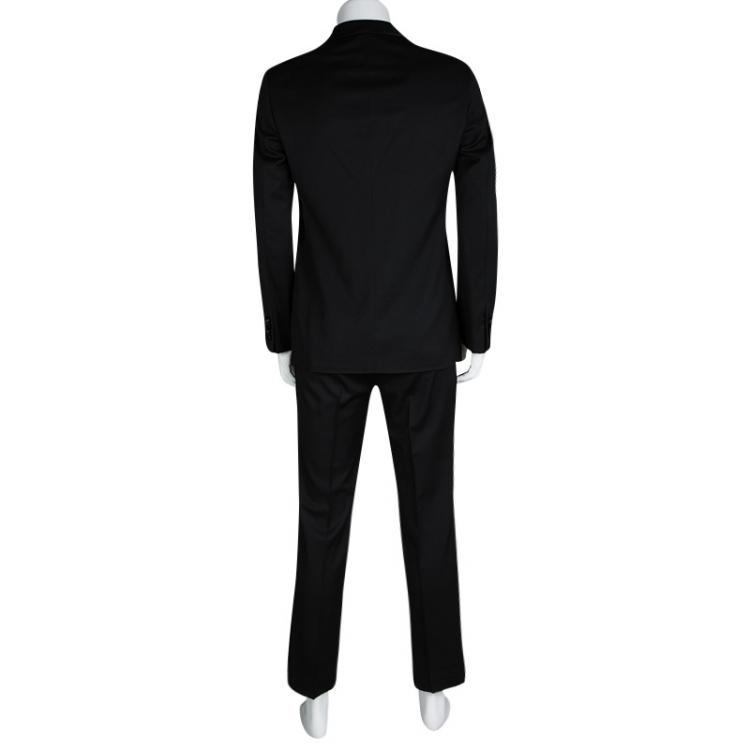 Pre Owned Armani Collezioni Black Wool Satin Panel Detail Tuxedo Suit M