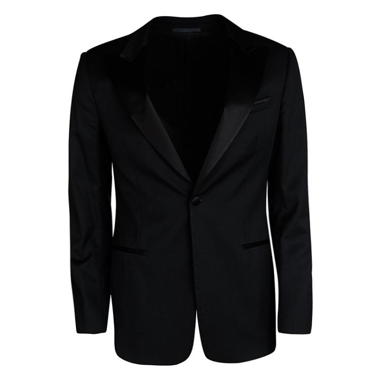 Pre Owned Armani Collezioni Black Wool Satin Panel Detail Tuxedo Suit M